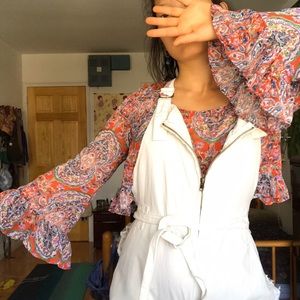 Psychedelic Red Bell Sleeve Crop Top